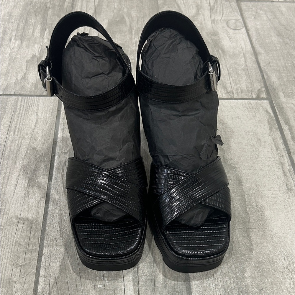 NWOT- The Kooples Black Lizard Effect Embossed Leather Heels - Picture 7 of 7